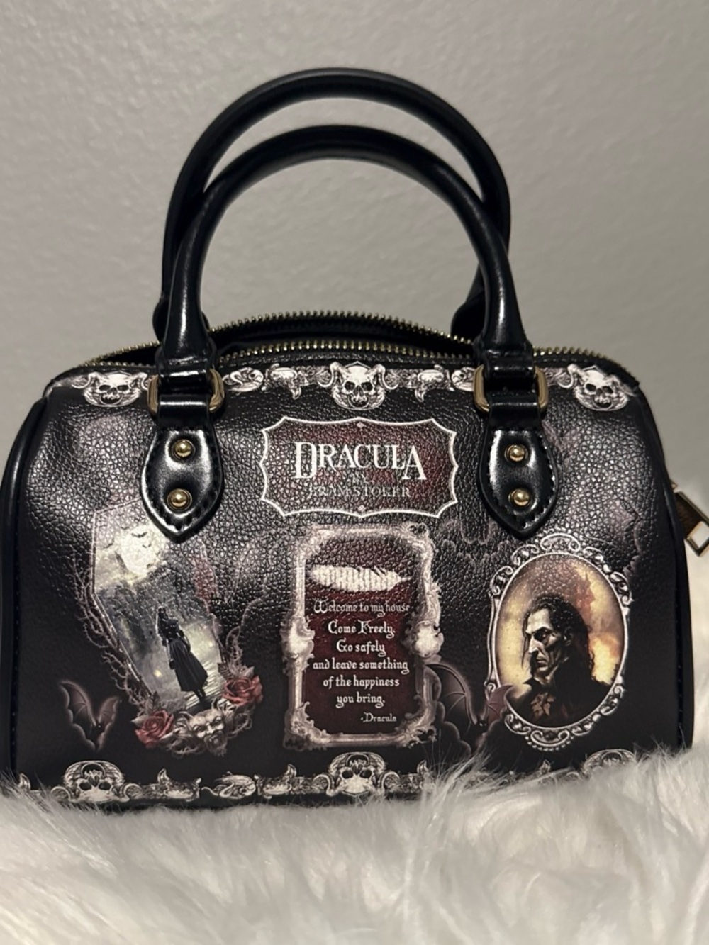 Dracula Gothic Dome Satchel Bag in Black